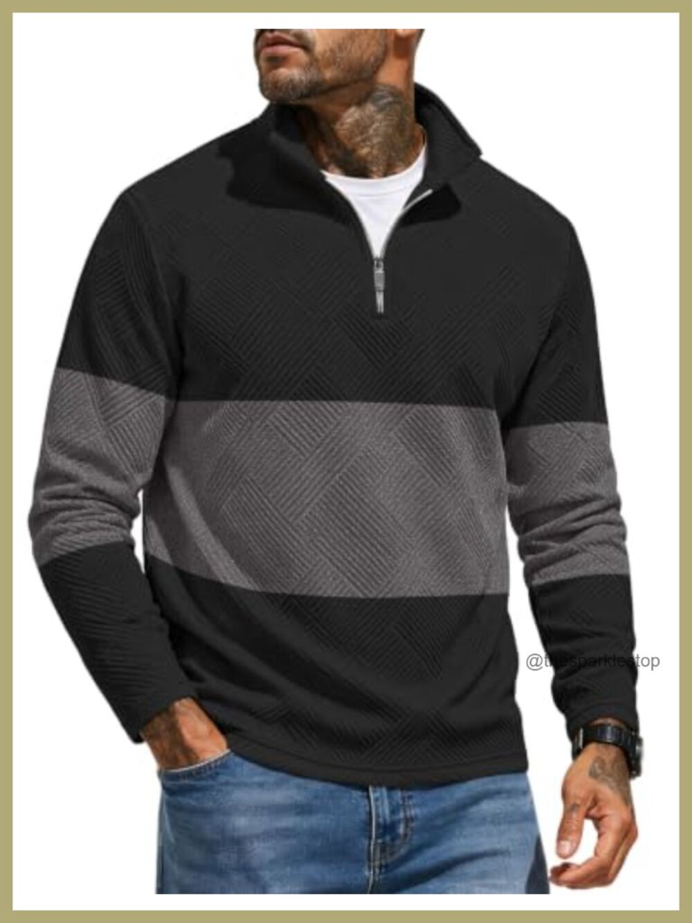 Men's 1/4 Zip Polo Shirt Textured Long Sleeve Golf Business Casual Slim Fit